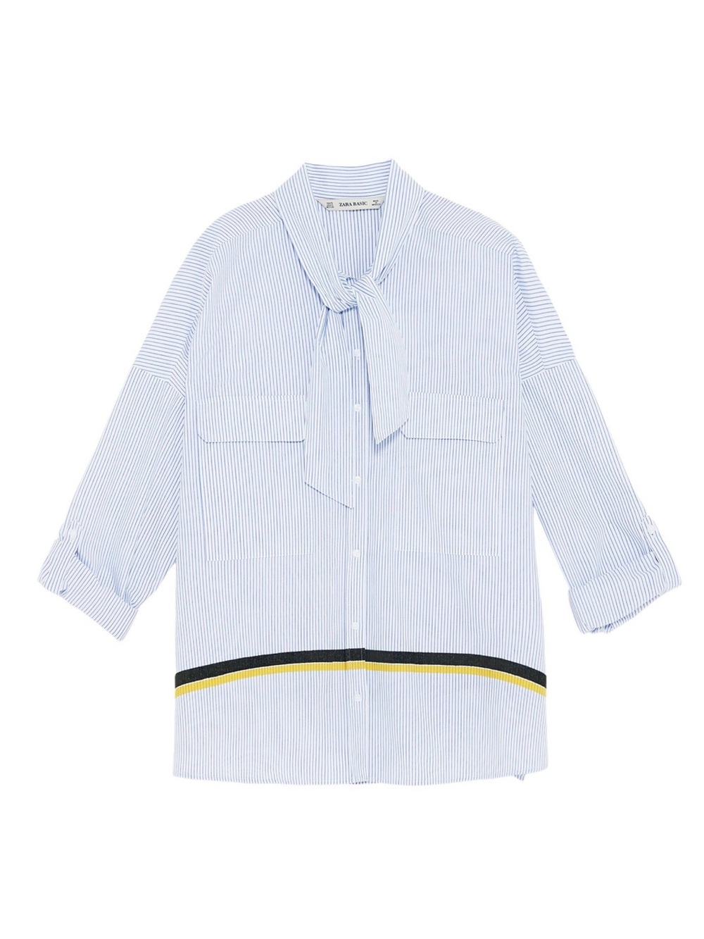 ZARA oversized striped poplin shirt with neck tie and contrasting trims - Picture 2 of 9